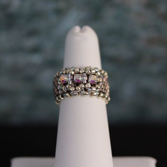 Size 5 Swarovski Crystal Rhinestone Beaded Ring - Picture 1 of 4